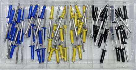 LB Tools professioneel kentekenplaat popnagel assortiment 60-delig geel, blauw en zwart