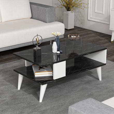 Stijlvolle salontafel marmer zwart en wit | 40x90x45 cm