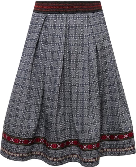 Ulla Popken - Dames - Klederdracht-rok jacquard A-lijn sierband - Marine - Maat 54