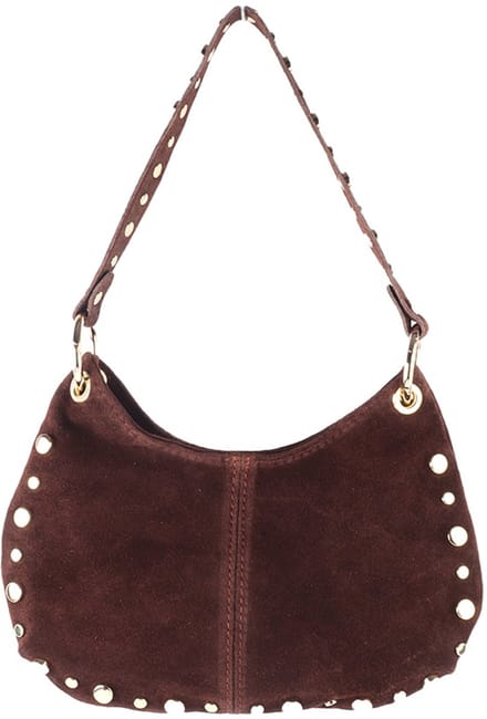 Giuliano Lederen Suede Schoudertas Ysoria - Dames- Made in Italy - Koffie
