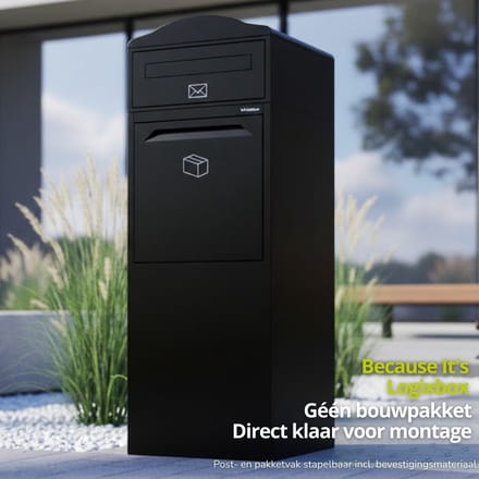 LOGIXBOX - Complete Set - Pakketbrievenbus - Frontbox Achteruitname Uni - 2 Compartimenten - Zwart - 1.0 mm dik staal