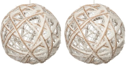 Anna Collection verlichte draad kerstballen - 2x -jute - D15 cm - 10 leds