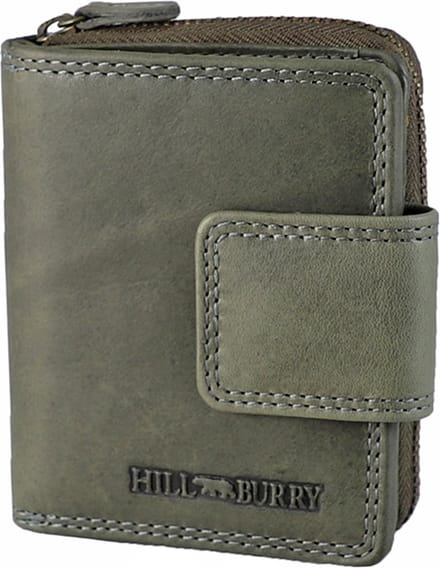 HillBurry Compacte Dames Portemonnee met Clip en Rits - Leren Portefeuille - Klein Model - RFID - Leer - Grijs