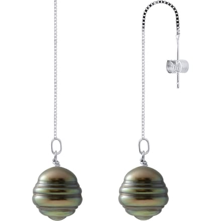 Dangle Oorbellen Tahitian Pearls Ringed 10-11 mm 925