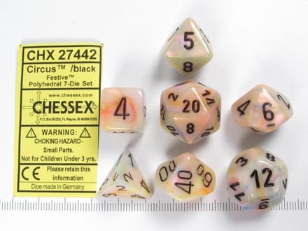 Chessex Feestelijk Circus/Zwart Polydice Dobbelsteen Set (7 stuks)