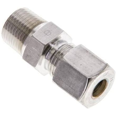 3/8'' NPT Buitendraad x 8S RVS Rechte Knelfitting 630 Bar DIN 2353 - FL2S-MO-ST-038N-08-S