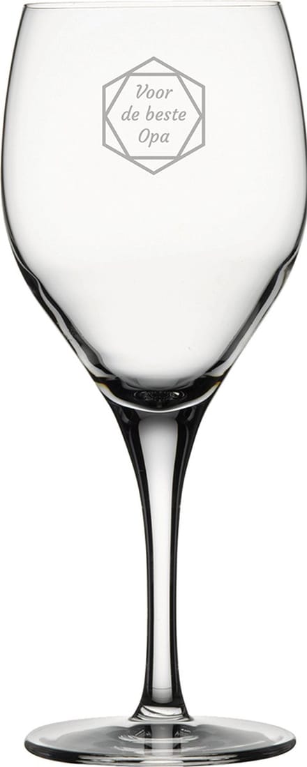 Gegraveerde witte wijnglas 34cl voor de beste Opa in hexagon