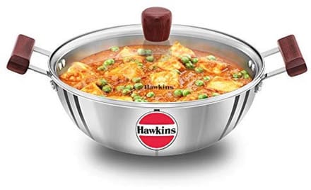 Diepe Kadhai 4 Liter - Triply RVS Koken met Glazen Deksel