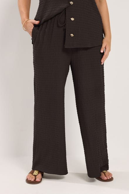 Yours Chocoladebruine Crinkle Broek Met Wijde Pijpen Size Short > 42