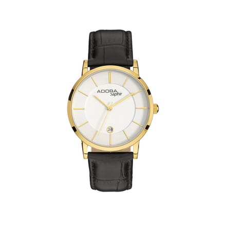 Adora Saphir Herenhorloge – Elegant Design – Saffierglas & Leren Band – 40mm