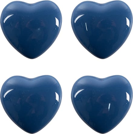 Clayre & Eef Deurknop Set van 4 Hart Ø 4 cm Blauw Keramiek