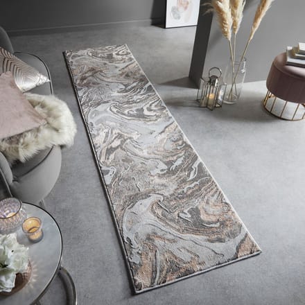 Flycarpets Loper Modern Vloerkleed - Marbled - Laagpolig - Marmer - Taupe - 60x230 cm
