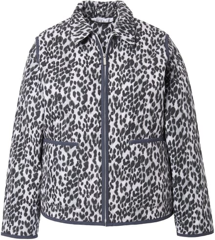 Studio Untold - Dames - Doorgestikte jas oversized luipaard ronde hals - Steengrijs - Maat 58+