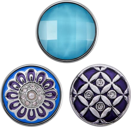 Quiges - Chunk 18mm Click Button Drukknoop Multi Set van 3 Stuks Paars en Blauw met Zirkonia - EBCMSET011