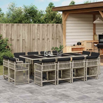 vidaXL - 13-delige - Tuinset - met - kussens - poly - rattan - lichtgrijs