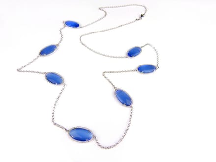 Zilveren halsketting collier halssnoer Model Oval met blauwe stenen