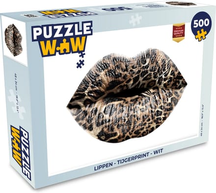 Puzzel Lippen - Tijgerprint - Wit - Legpuzzel - Puzzel 500 stukjes