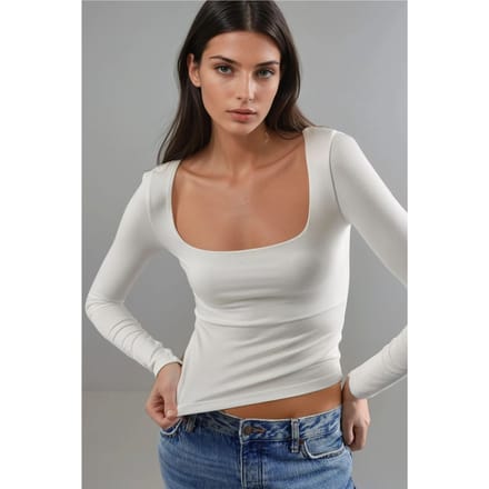Getailleerde Blouse met Lange Mouwen en Vierkante Kraag