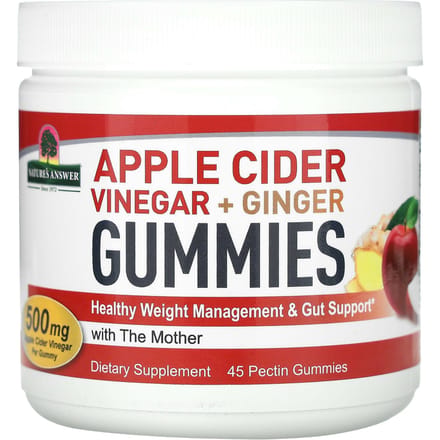 Nature's Answer, Appelciderazijn & Gember Smaak Gummibeertjes, met De Moeder, 500mg, 45 Pectine Gummibeertjes