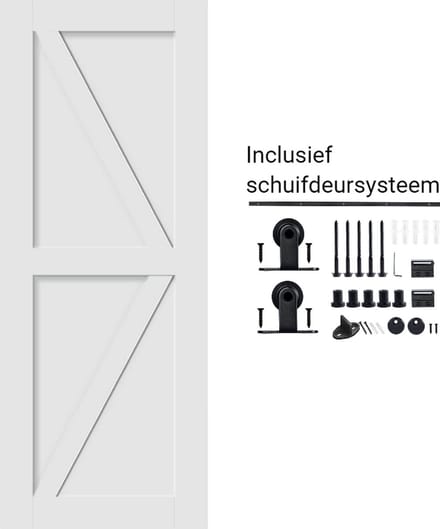 Houten Schuifdeur 2002 - Deur - Wit - Complete set - met Schuifdeursysteem - 200cm rail