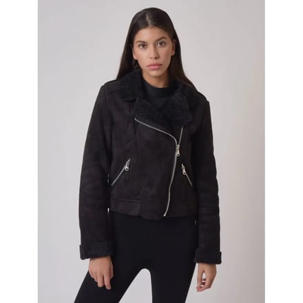 Suede perfecto jasje met imitatie schapenvacht voering Project X Paris