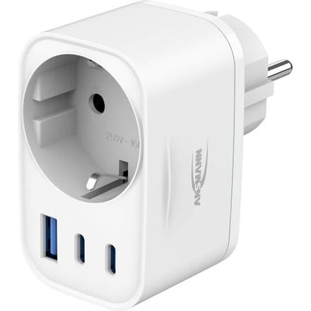Ansmann HS330 USB-oplader 30 W 1x USB-A, 2x USB-C Fast Charge Wit Binnen Snellader