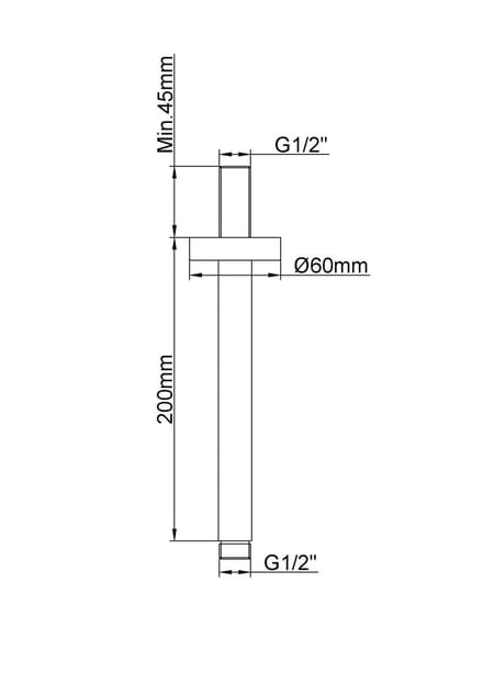 Wiesbaden UniMatch Douchearm Plafondbevestiging 20 cm - Gunmetal PVD