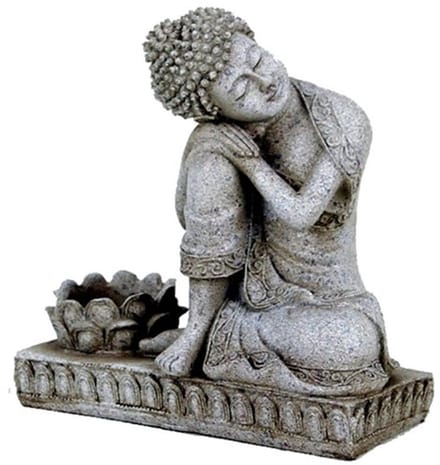 Boeddha met kaarshouder steengrijs - 17.5 - Polyresin - M