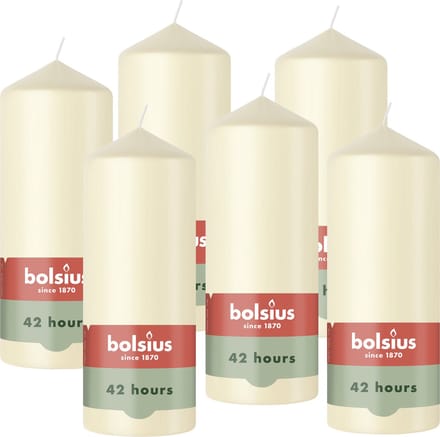 Bolsius - Gladde Stompkaarsen - Ivoor - 6 stuks - 15cm - 42 Branduren