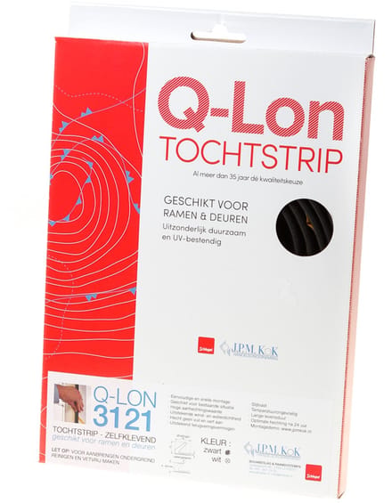 QLON Tochtstrip QL3121 15mm Verfbestendig Zelfklevend Zwart Doos a 7mtr