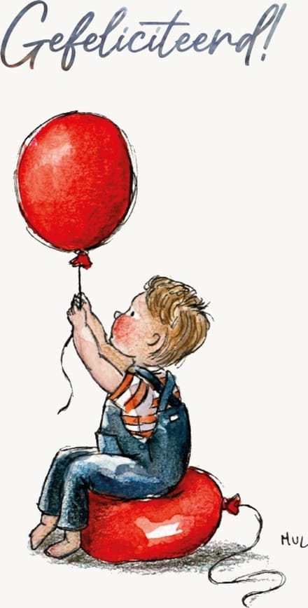 Gefeliciteerd! jongen op ballon,10x15cm