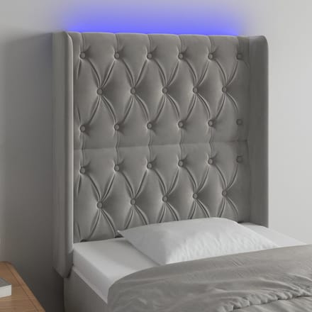vidaXL - Hoofdbord - LED - 83x16x118/128 - cm - fluweel - lichtgrijs
