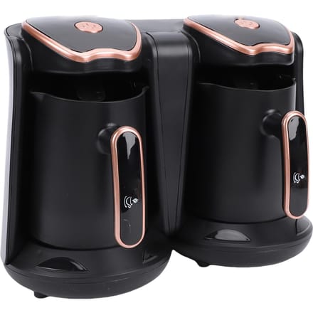 Turks Koffiezetapparaat 1200W Dubbel Compartiment Elektrisch Turks Koffiezetapparaat met 2 Kopjes voor Het Bereiden van Warme Dranken black