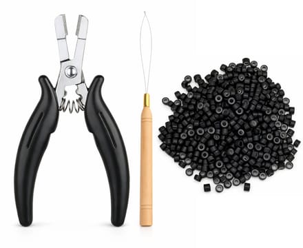 Guardian Beauty Microringen met Siliconen - 1,000 stuks - Zwart - Inclusief Tang + Loop Tool - Voor Haar Extensions