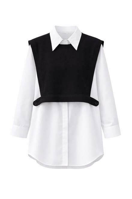 Touché Privé - Poplin blouse met gebreide spencer - Zwart - Dames