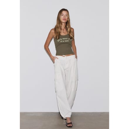 Stradivarius Top met racerback en tekst  Kaki S