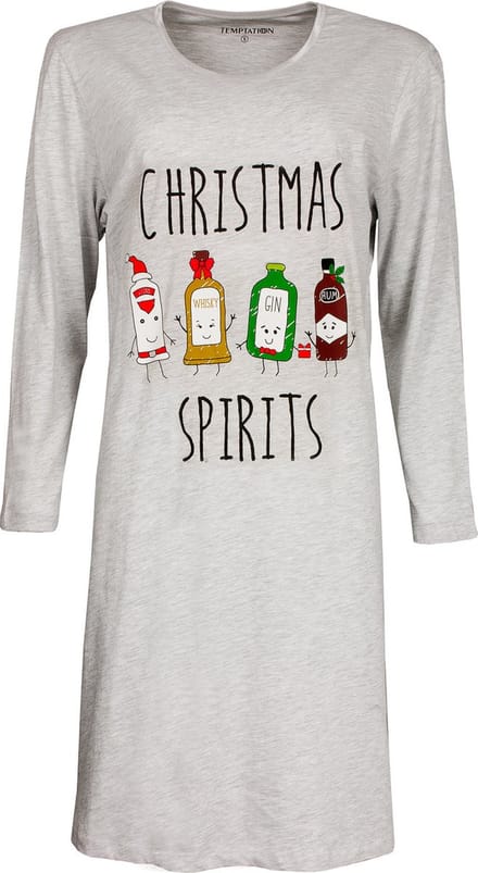 Temptation Dames Nachthemd - Lange Mouwen - Kerst - Grijs - Maat S