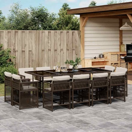 vidaXL - 13-delige - Tuinset - met - kussens - poly - rattan - bruin