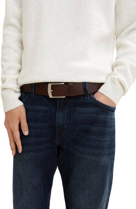 Tom Tailor - TTANDREW leren riem met vierkante gesp - Maat 105 - brown uni