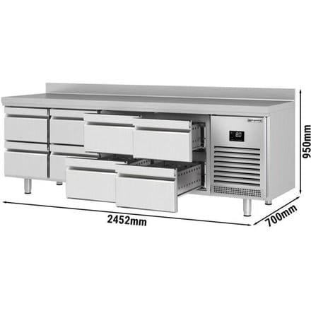 GGM Gastro Kühltisch Premium PLUS - 2452x700mm - 8 Schubladen - Aufkantung