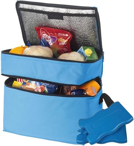 Grote blauwe koeltas met 6x koelelementen set