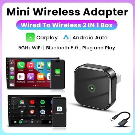 Adaptateur Sans Fil 2 en 1 CarPlay Filaire vers Sans Fil Android Auto Mini Boîtier IA Intelligent Type-C USB Plug and Play gray