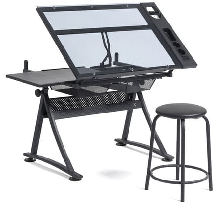Lykke Tekentafel met glazen blad en kruk