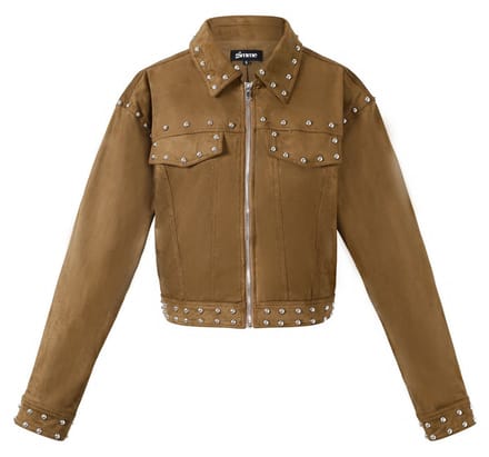 Comfortabele Geweven Polyester Damesjas met Studs - Kaki - Maat M