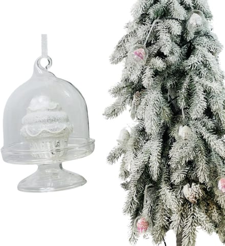 Inspiruj - Kerstbal - Biało-srebrna Babeczka - Glas - 7,5 cm