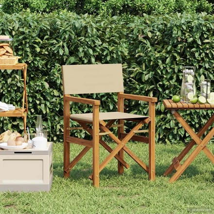 vidaXL - Regisseursstoel - Bruin - en - Beige - Massief - Teakhout
