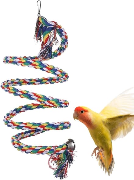 Vogel Touw Schommel - Klimtouw Speelgoed - Vogels Bezig Houden - Met Bel en Knopen - 200 cm - Multicolor