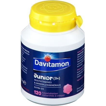 Davitamon® Junior Framboos Multivitamines - 120 Kauwtabletten Vanaf 3 Jaar