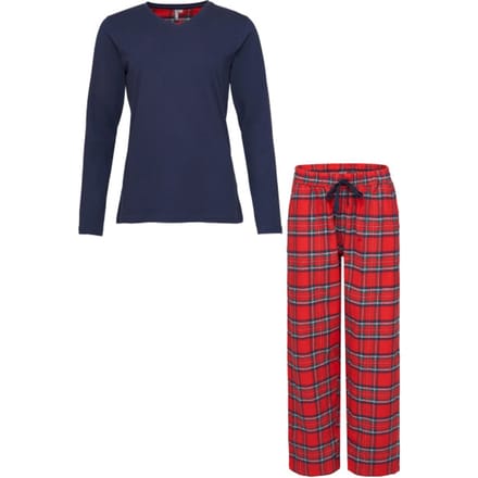 By Louise Dames Pyjama Set Met Flanellen Pyjamabroek Donkerblauw - Maat M