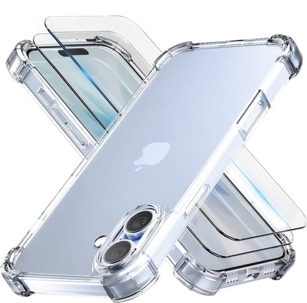Hoesje - geschikt voor iPhone 17 - Transparant - 2x screenprotector - beschermglas screen protector - Anti Shock hoes case